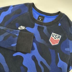 Nike USA Soccer USMNT Camo Sweatshirt Blue Black Crewneck Thumbholes Small